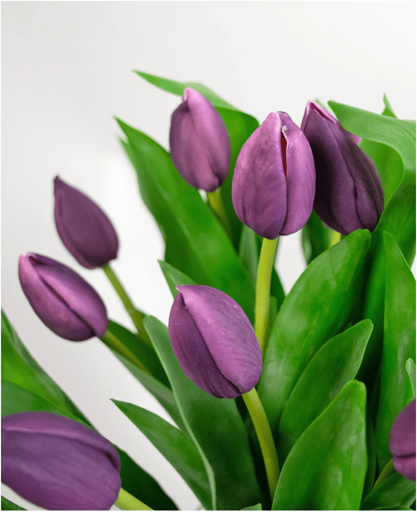 Zijden kunstboeket Tulpen in vaas Paars - Image 3