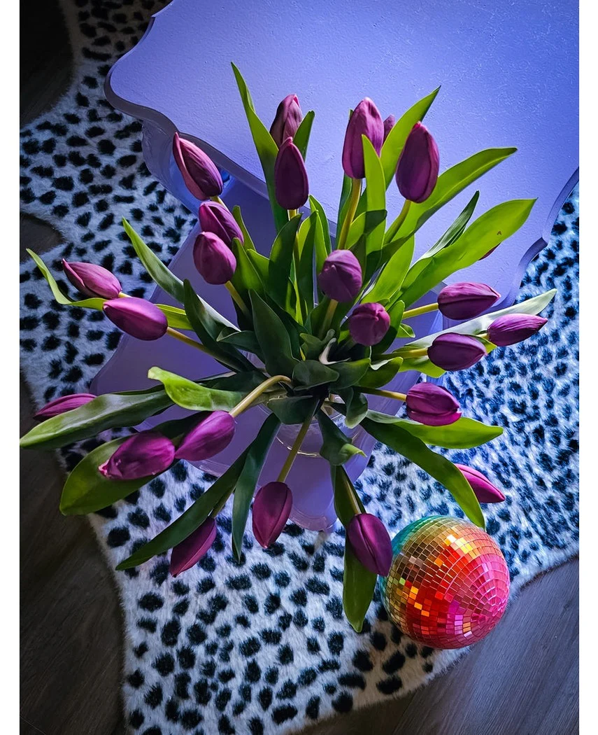 Zijden kunstboeket Tulpen in vaas Paars - Image 5