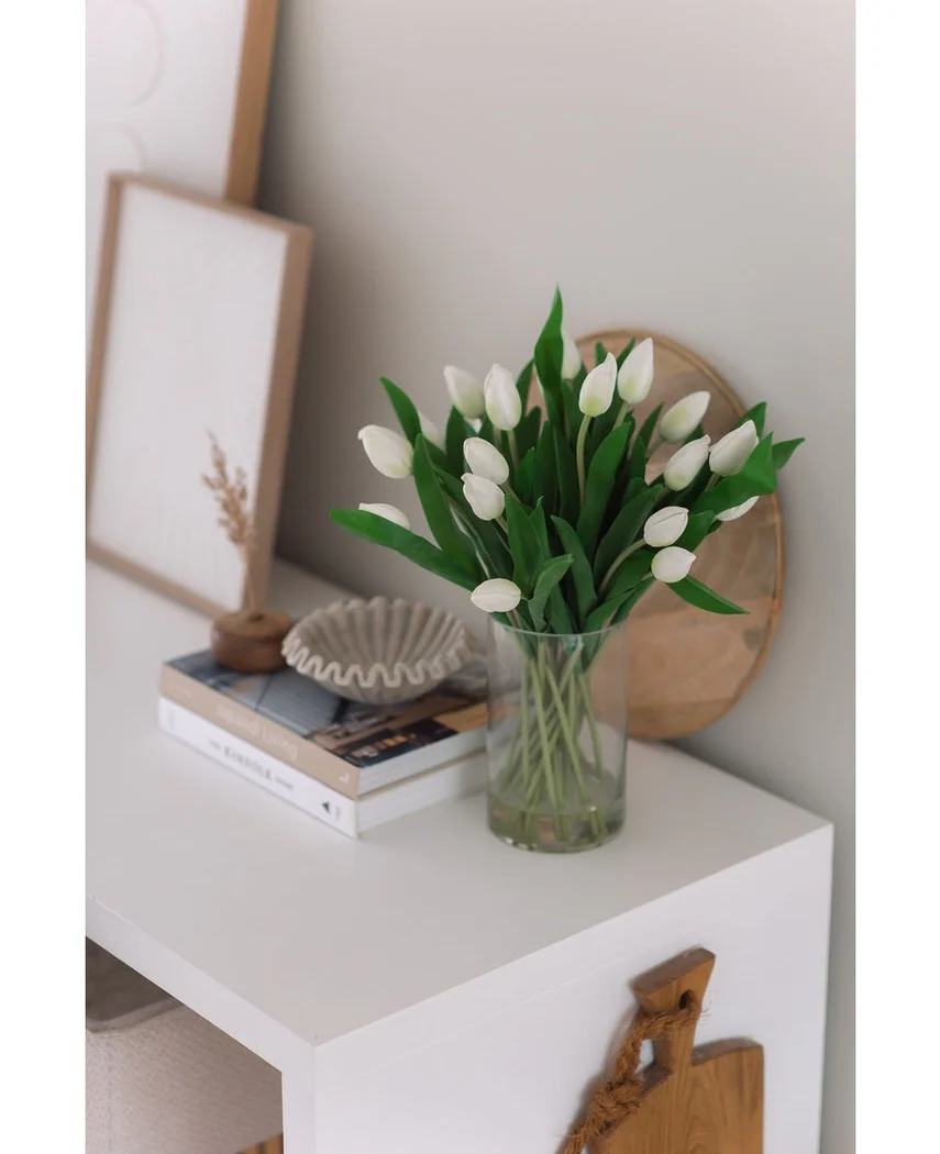 Zijden kunstboeket Tulpen in vaas Wit - Image 4